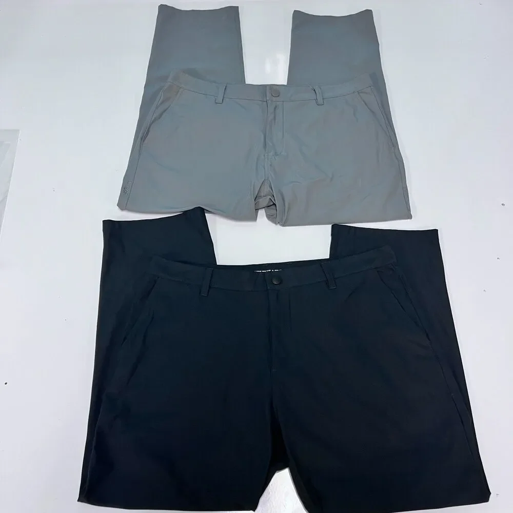 Rhone Commuter Classic Pants lot of 2 Pair Mens 35x27 Black Gray Stretch Chino
